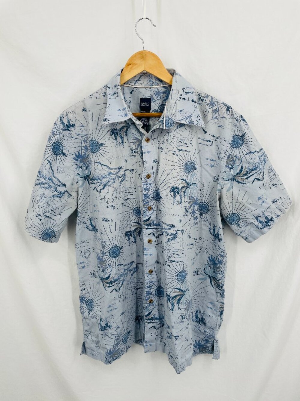 Basic Editions Hawaiian Map Print Short Sleeve Button Up Shirt